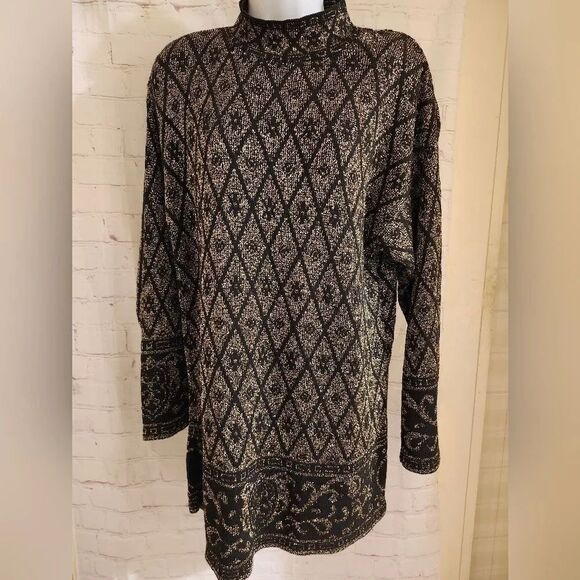 Pierre Cardin Dresses & Skirts - Vintage VG 1980's Pierre Cardin Blk/Gold Lurex Knit A-Line Mini Dress Sz.S USA